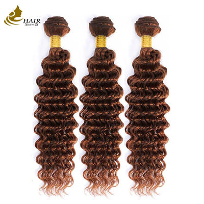 جودة  Peruvian Hair Deep Curl Copper 33# Brown color virgin Human Hair weft Bundles مصنع