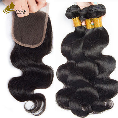 Oem Remy امتدادات الشعر البشري حزمة النسيج الجسم الخام حزمة الشعر الموجة مع الإغلاق