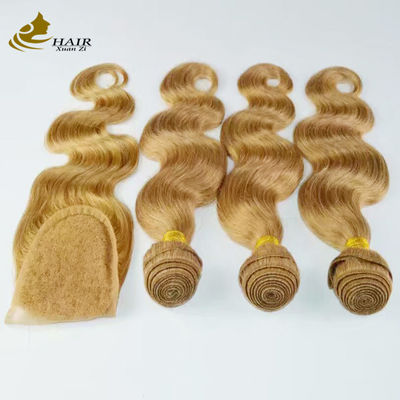 البني ريمي Ombre الشعر البشري الممتدات الجسم الموجة حزم مع إغلاق العقدة