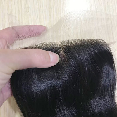 مرر الإبرة مغلق الشعر البشري 4 * 4 غلق الشعر الشفاف الموجة الطبيعية السوداء