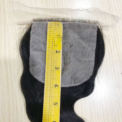 مرر الإبرة مغلق الشعر البشري 4 * 4 غلق الشعر الشفاف الموجة الطبيعية السوداء