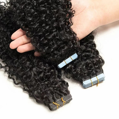 20 بوصة أسود طبيعي تموجات المياه شريط في وصلات شعر الإنسان
