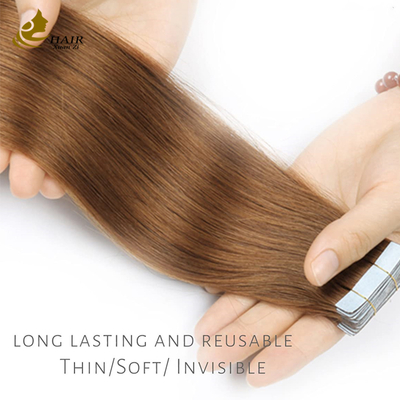 #30 لون مستقيم عذراء الشعر الشريط في وصلات شعر الإنسان للمرأة